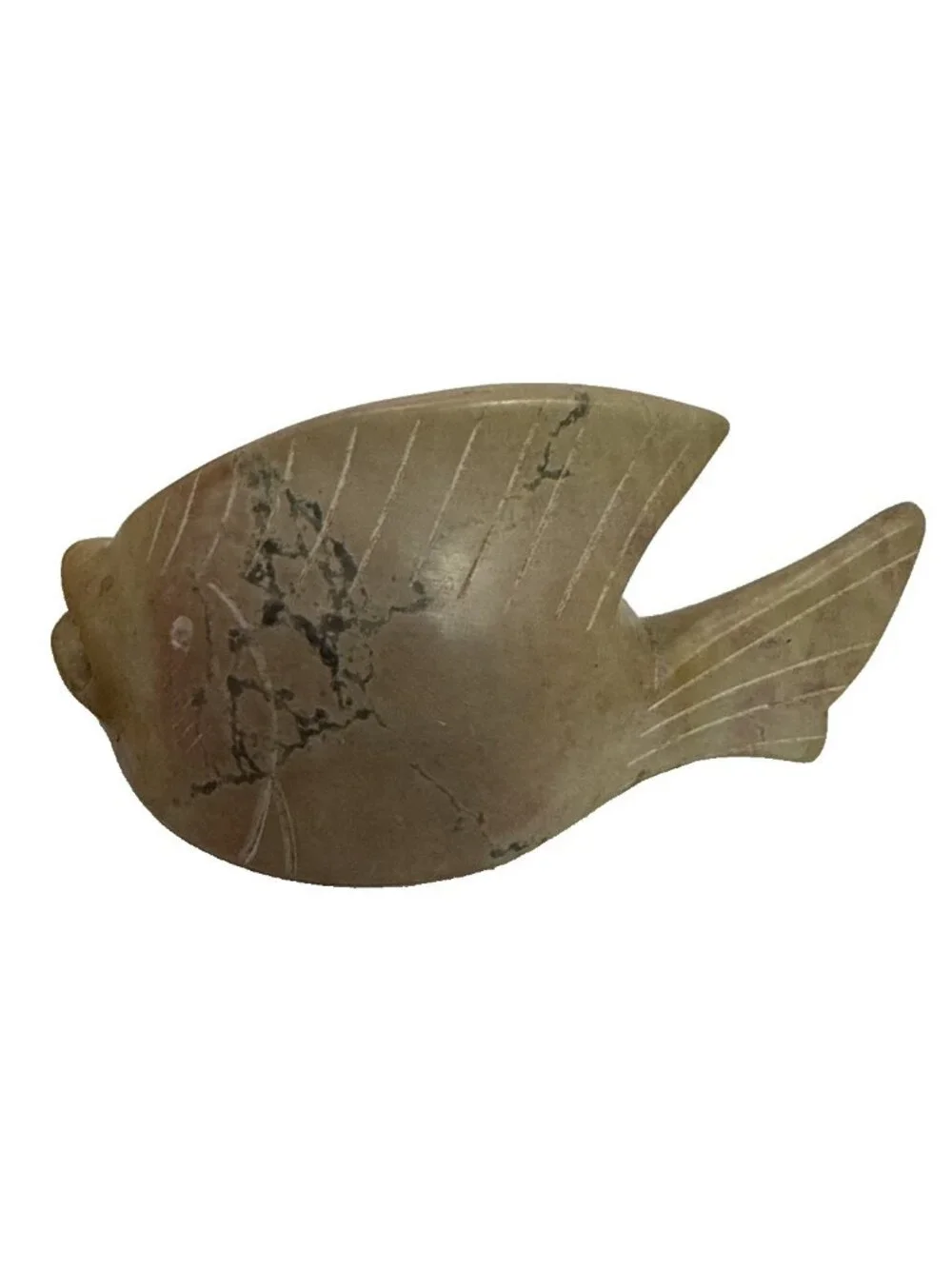 Hand Carved Natural Stone Fish Sculpture Statue Coastal Beach House Decor 4.5